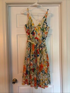 Dress the Population Alicia Floral V-Neck Tie-Waist Midi Dress